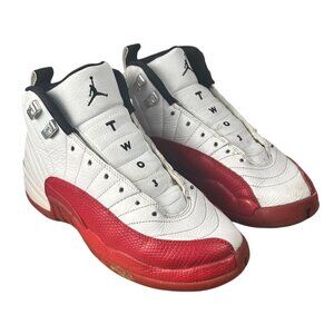 Air Jordan 12 Retro White/Red Leather Sneakers Youth Size 6Y